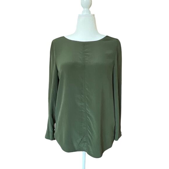 Banana Republic 100% Silk Long Sleeve Blouse Women's Size M Olive Green Fall Lux - Picture 3 of 9
